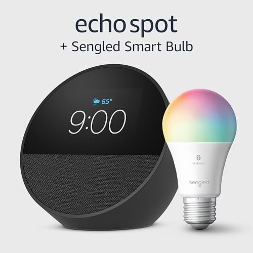 Echo Spot (modelo de 2024) con bombilla inteligente LED Sengled, Carbón